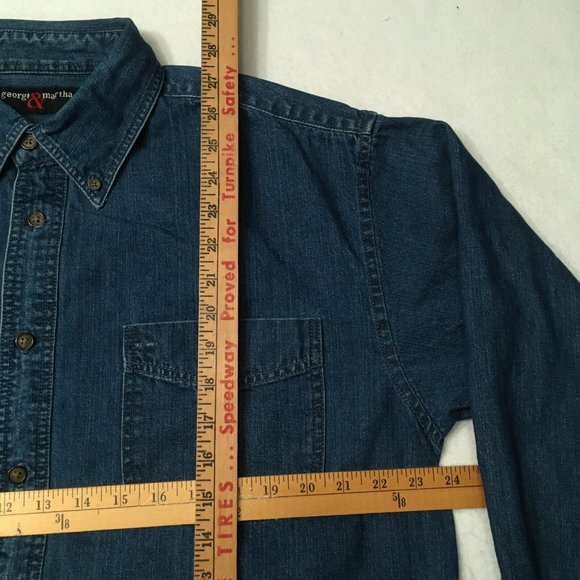 George & Martha Denim Button Down Shirt Mens XL Long Sleeve Heavyweight Pockets - Picture 3 of 8